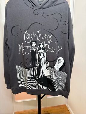 Corpse Bride, Dark Gray 'Can the Living Marry the Dead?' Graphic Hoodie, size L